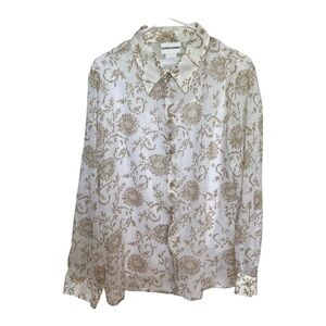 Alfred Dunner Top Shirt Button Up Built in Tank‎ Camisole Sheer Fairy Floral 14
